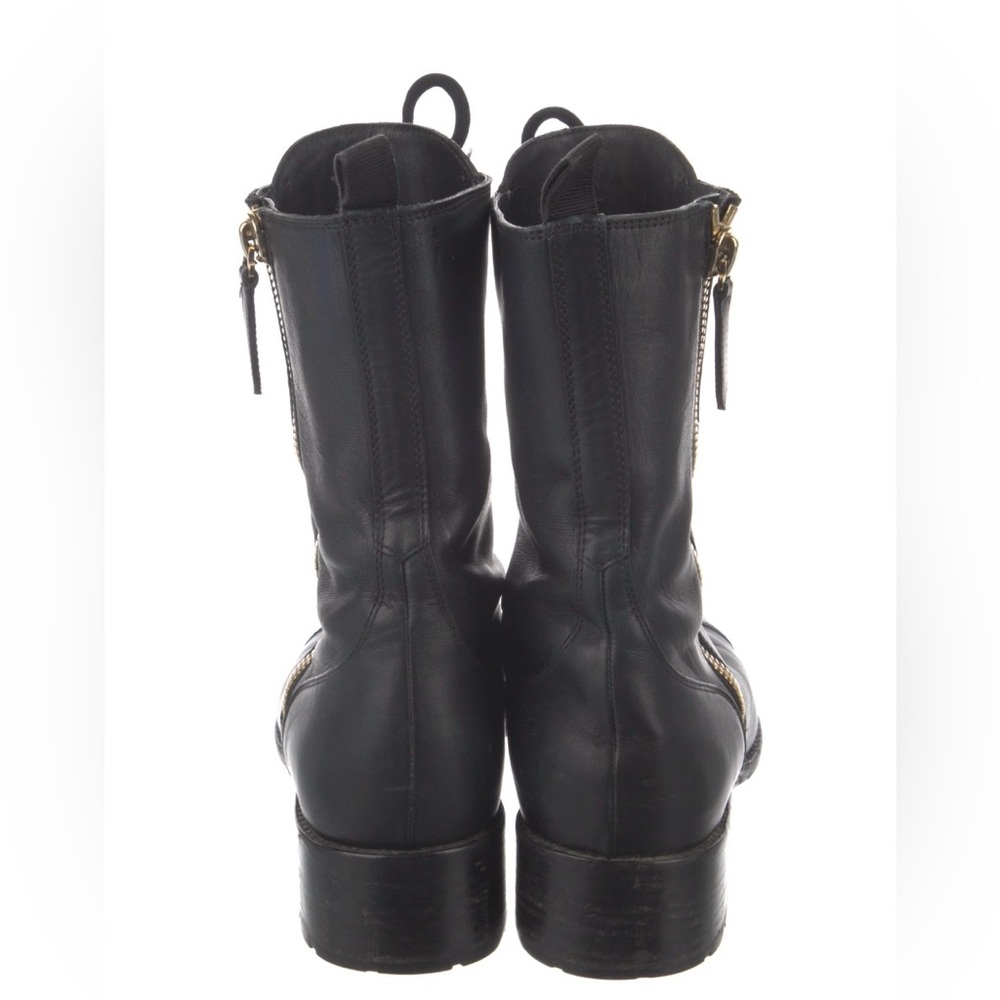 Valentino Black Ruffled Leather LaceUp Biker Combat Boots Gold Hardware US10/I40 - Picture 7 of 16